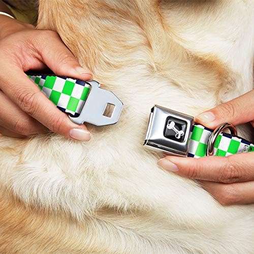 כלב צווארון חגורת בטיחות אבזם בודק בלוקים לבן כהה ניאון ירוק 9 כדי 15 סנטימטרים 1.0 אינץ רחב