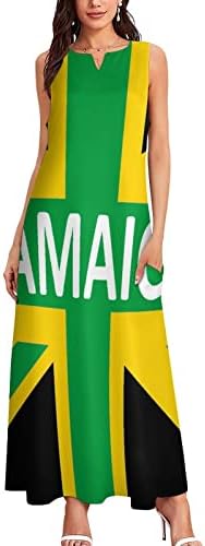 ג ' מייקה ממלכת דגל נשים של קיץ ללא שרוולים מקסי שמלות עמוק צוואר רופף ארוך שמלת החוף מזדמן