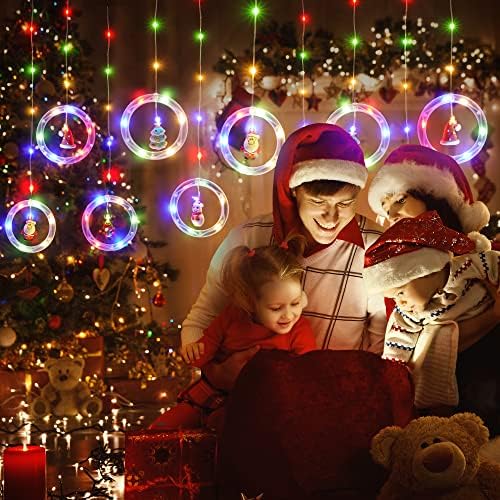 חלון חג המולד וילון אורות תלייה: מיתרי פיות LED 11ft נצנוץ חג המולד רב -צבעוני דקורטיבי טבעת