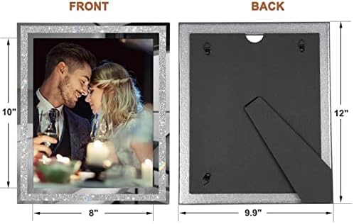 Iziddo 8x10 מסגרות תמונה סט של 2, מסגרת צילום נצנצים לשולחן השולחן, מסגרת תמונה זכוכית כסף, מתנות