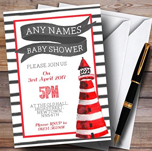 כרטיס גן החיות אדום ולבן ימי מגדלור הזמנות תינוק מקלחת הזמנות