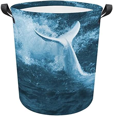 לבן לווייתן מים כתמים כביסה סל כביסה מתקפל סל כביסה סל בגדי אחסון תיק