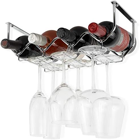 וולניטורה פיקולה תחת ארון מתלה יין וכוסות מחזיק ארגון מטבח עם מארגן 4 בקבוקים כרום מתכת