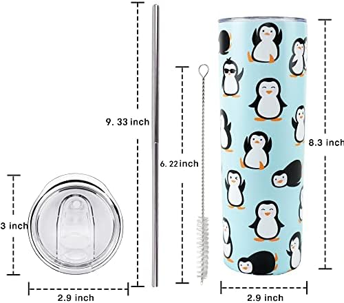 פינגווין כוס עם מכסה וקש-חמוד פינגווין מתנות לנשים גברים - כחול פינגווין כוס, ספל קפה, סקיני כוס, בקבוקי מים -