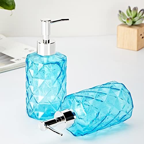 מתקן סבון זכוכית 12 עוז, מתקן סבון למטבח עם משאבת מים מוזהבת, עיצוב יהלום,מתקן סבון לאמבטיה לסבון