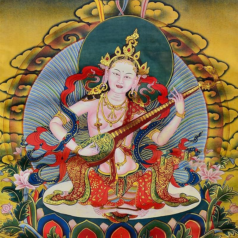 Gandhanra Saraswati, Lakshmi, Parvati, Tibetan Thangka Art Art, Buddhist Thangka Brocade, Buddha שטיח עם גלילה