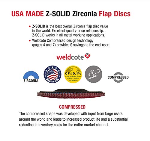 Weldcote 4-1/2 x 7/8 z-solid zirconia דש דיסק גרט -60 סוג דחוס, מיוצר בארהב, קופסה של 10