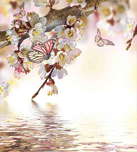 סט כיסוי שמיכה יפני של אמבסון, גינה בסגנון יפני פרחוני טבעי עם פריחת דובדבן סאקורה פרפר, סט מצעים דקורטיבי