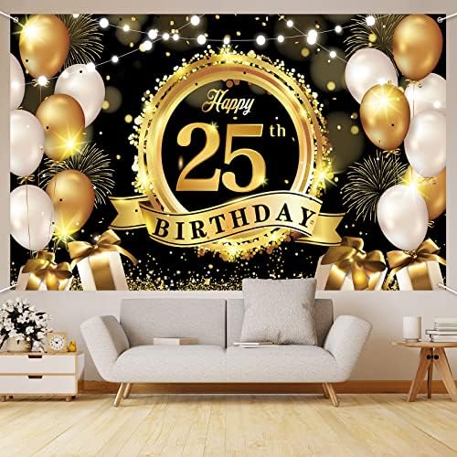שמח יום הולדת 25 קישוט רקע באנר שחור זהב גדול במיוחד בד יום הולדת סימן פוסטר צילום רקע 25 שנה מסיבת יום