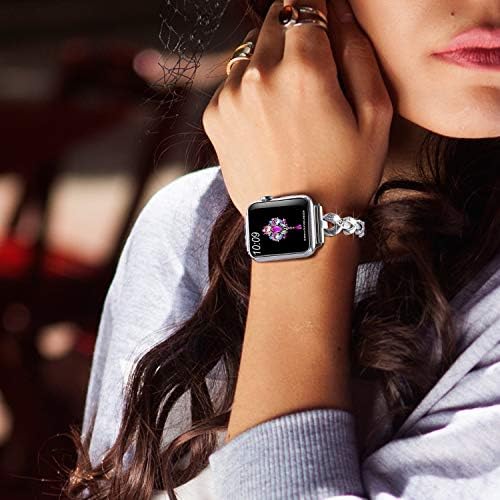 רצועת בלינג תואמת של Sangaimei לפס שעון Apple 42 ממ 44 ממ 45 ממ נשים ריינסטון נירוסטה קישור פס קישור
