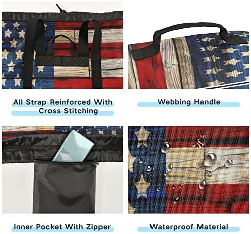 קיגאי כביסה תיק תרמיל ישן צבוע אמריקאי דגל עמיד למים כביסה שקיות עם מתכוונן כתף רצועות נסיעות לשטוף