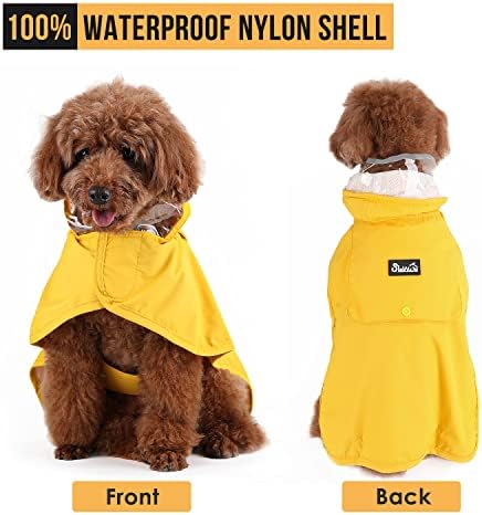 מעיל גשם של כלב של סלטון, ז'קט גשם כלב מתכוונן שכבה כפולה עם ברדס ברור, פונצ'ו כלב אטום למים עם רצועות רצועות