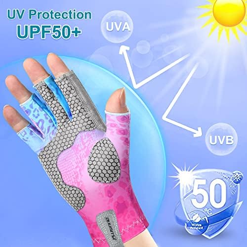 Plusinno כפפות דיג, UPF50+ כפפות שמש הגנה על UV כפפות קיאק קיאק כפפות הגנה מפני גברים נשים לקיאקים, טיולים רגליים,