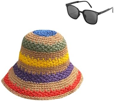 שוליים רחבים מתקפלים כובע שמש סרוגה סרוגה כובע שמש עם משקפי שמש כובע חוף קיץ אריז כובע דלי חיצוני