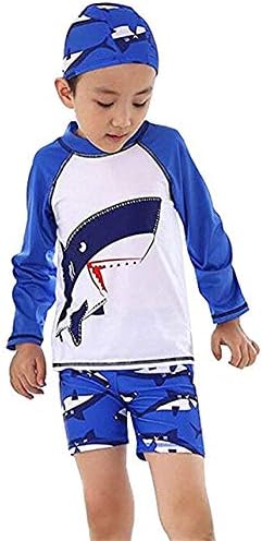 תינוק / פעוט בני שתי חתיכות ארוך שרוול בגד ים להגדיר 50 + שמש הגנת כריש בגד ים עם כובע