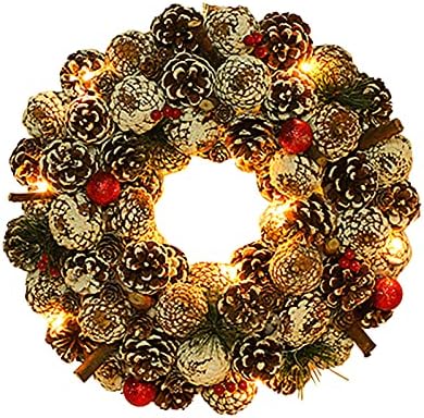 קישוט לחג המולד של XIOS חגי חורף זר חג המולד עם כדורים צבעוניים וזריזות אורות לבנים קטנים קישוט WB06X10943