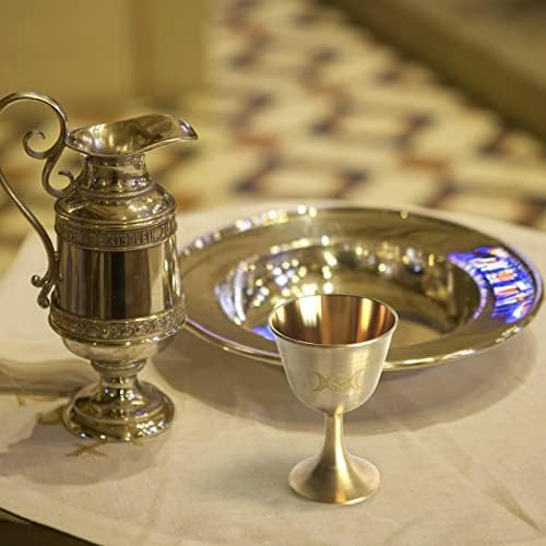 פליז גביע גביע,מזבח כוס נחושת פנטגרם ירח פולחן כוס ירה זכוכית כוס קדושה עבור בודהיסטי מדיטציה מימי