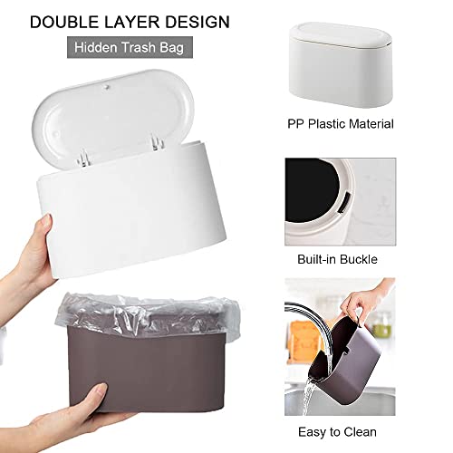 קטן אשפה יכול עם מכסה, מיני פלסטיק שולחן אשפה יכול פסולת סל למטבח אמבטיה חדר שינה משרד שירותים סלון, 1.5 ליטר