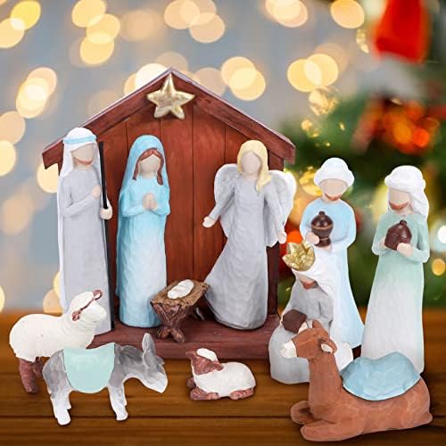 מערך WutItnow של 12 צלמיות לידה, דמויות לידה מצוירות ביד, ערכות לידה לחג המולד מקורה - סצנת סצנה של