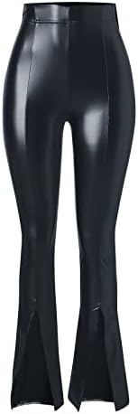 מכנסיים רזים של נשים דמוי עור עיצוב רוכסן עיצוב מותניים גבוהים מכנסיים מזדמנים עם כיסים מרשימים שלל טייץ
