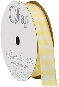 Offray 5/8 אינץ 'טפטה כפרי גינגהאם, 3 מטר, דפוס משובץ צהוב ולבן