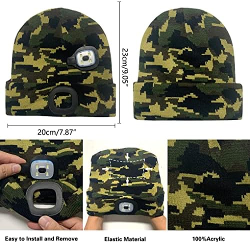 כובע כפה של Soctke LED עם כובע פנס LED נטען קליל, מתנות לגברים כובעים סרוגים חמים חורפים, המשמשים