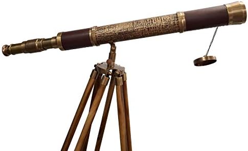 עתיק עץ חצובה הגדלה גבוהה סיילור מאמר בציר שולחן דקורטיבי מבריק פליז צינור טלסקופ