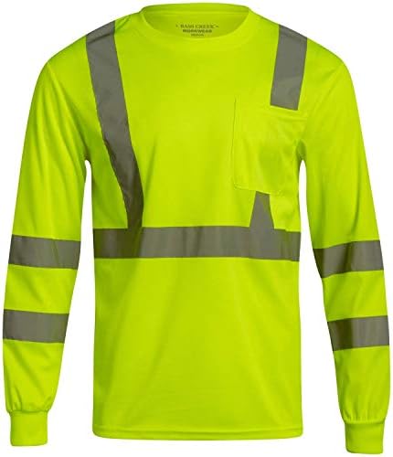 Bass Creek Outfitters גברים ANSI/ISEA Class 3 חולצת נראות גבוהה - חולצת בטיחות בנייה 2 חבילות: הקלטה רפלקטיבית