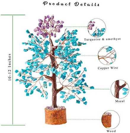 עץ קריסטל - מתנות רוחניות לנשים - עץ חיים קריסטל - עיצוב חדר קריסטל - טורקיז ואמטיסט אבן חן עץ רייקי סמלים אבן