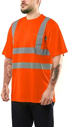 חולצות עבודה של קולוסוס לגברים - נראות גבוהה עם שרוול קצר - בגדי בנייה - מהורהרים בכיסים - ANSI Class