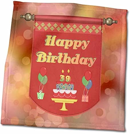 3drose Banner יום הולדת 39, עוגה עם מתנות ובלונים - מגבות