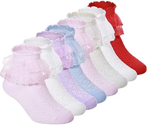 8 זוגות פעוט בנות שמלת גרבי תינוק פעוט לפרוע גרביים לבן מצויץ תחרה גרביים חמוד כותנה גרבי נוער ילדה גרב