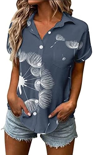 חולצות פלנל פטיט של נשים אביב אביב פרח קיץ מודפס שרוול קצר V צוואר חולצות לצוואר לחולצות לנשים ארוכות