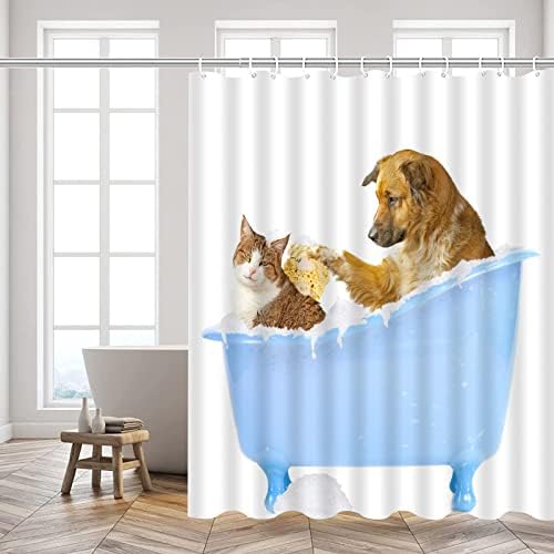 וילון מקלחת של חיות יאדשותי מצחיק כלב חיות מחמד וחתול מקלחת אמבטיה כחולה פוליאסטר אמבטיה ציוד