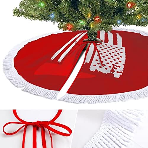 חצאית עץ חג המולד של דגל הכבאים האמריקני לקישוטים למסיבות חג עם תחרה ציצית