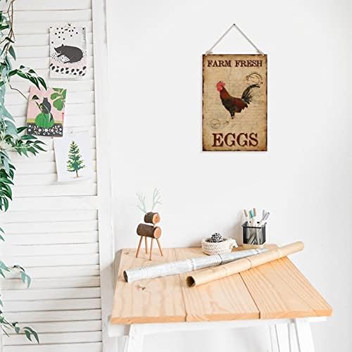 שלט עץ בסגנון כפרי עם חווה ביצים טריות דפוס תרנגול דפוס קיר מקשט לוח עץ לחנות דלת כניסה חווה בית חווה בית