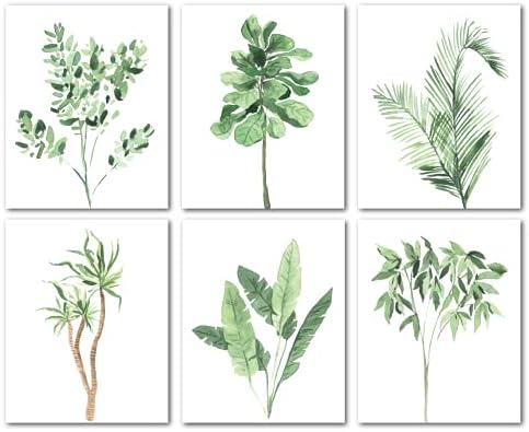 אבמי 6 מארז בוהו ירוק הדפסי קיר, 8 על 10 אינץ ' בוהו מינימליסטי עלים ירוקים הדפסי קיר תפאורה, צמחים
