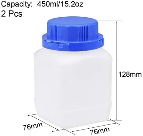 מעבדה מפלסטיק UXCell בקבוק מגיב כימי 450 מל/15.2oz דגימת פה רחבה איטום מיכל אחסון נוזלי שקוף 2 יחידות