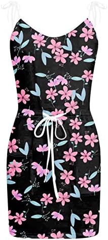 שמלות קיץ לנשים 2023 בוהו הדפס פרחוני עמוק ללא שרוולים שרוך מותניים מיני טנק שמלות חוף