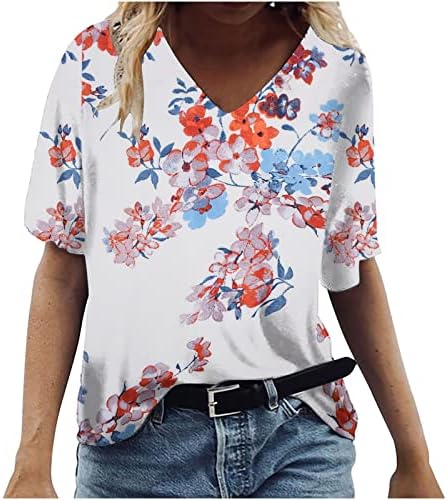 נשים של פרחוני הדפסת חולצות צווארון קצר שרוול טוניקת חולצות בתוספת גודל בציר פרח גרפי חולצות קיץ אימון