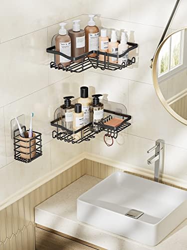 ערכת קאדי מקלחת של AMADA Homefurning Set, סט מקלחת פינתית עם 3 חבילות עם מחזיק ו -15 ווים, מדפי מקלחת