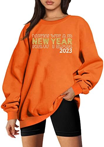 צווארון Crewneck השנה החדשה 2023 סווטשירטים גרפיים לנשים, פליס חולצה מפוארת גדולה