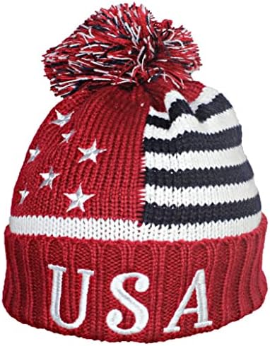 כובעי החורף הטובים ביותר דגל אמריקאי כפה רקומה ארהב מטריקס פונט עם פום פום
