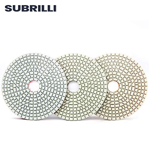 Subrilli 4 אינץ '3 שלבים רפידות ליטוש יהלומים עם רפידות תומך לבטון קוורץ שיש גרניט