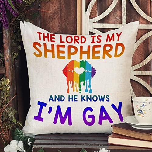האדון הוא הרועה שלי והוא יודע שאני הומו לזרוק כרית כיסוי כרית מארז לסביות התקדמות הומוסקסואלית גאווה