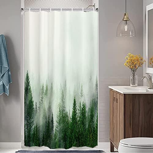 אורטיגיה ערפילי וילונות מקלחת יער קטן בגודל חצי גודל 36 Wx72 L, טבע ירוק וילון מקלחת חורש לחדר אמבטיה, ערפל פנטזיה