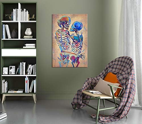 בציר גולגולת בד קיר אמנות צבעוני שלד זוג אהבה מופשט גולגולת יצירות אמנות תמונה הדפסה על בד רומנטי קישוט