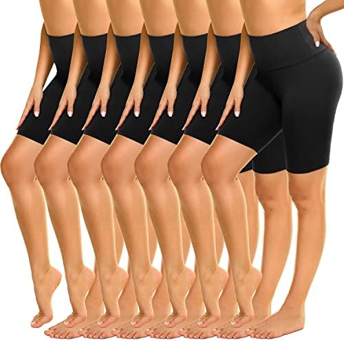 זוסיקס 7 מארז מכנסי אופנוענים בגזרה גבוהה לנשים, 8 אימון יוגה רך מכנסי ספורט שחורים