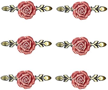 סט זילאקי של 6 ידיות ארון פרחים קרמיקה עם קרמיקה עם לוח אחורי ברונזה, סגנון רטרו נושא אהבה, משיכה מושכת ידיות