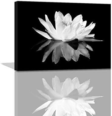 אמנות קיר בשחור לבן לחדר אמבטיה לוטוס פרח קיר קיר קיר חיים פשוטים פריחת פרחים פרחים תמונות הדפסים על קישוט קיר